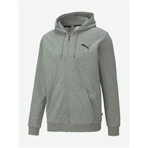 Šedá pánská mikina s kapucí Puma ESS Small Logo FZ Hoodie