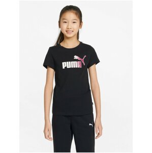 Černé holčičí tričko s potiskem Puma ESS+ Bleach Logo Tee G