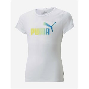 Bílé holčičí tričko s potiskem Puma ESS+ Bleach Logo Tee G