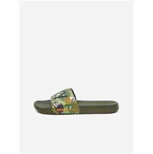 Hnědo-zelené pánské vzorované pantofle s nápisem Superdry Classic Pool Slide