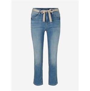 Modré dámské zkrácené slim fit džíny s páskem Tom Tailor