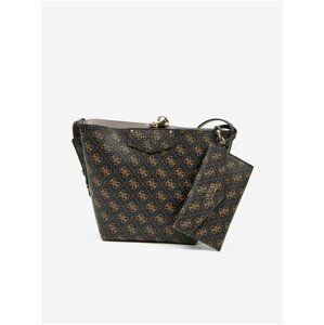 Tmavě hnědá dámská vzorovaná crossbody kabelka Guess