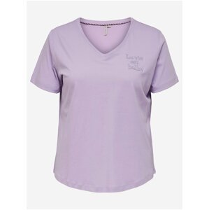Světle fialové tričko s výšivkou ONLY CARMAKOMA Fallo