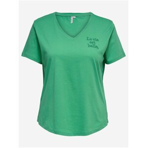 Zelené tričko s výšivkou ONLY CARMAKOMA Fallo