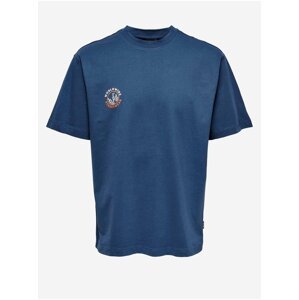 Modré vzorované tričko ONLY & SONS Kurt