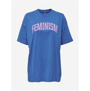 Modré oversize tričko s potiskem ONLY Tina