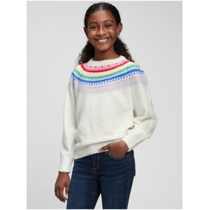 Bílý holčičí svetr s barevným vzorem GAP