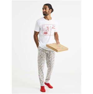 Šedo-bílé pánské vzorované pyžamo v dárkovém balení Celio Pizza