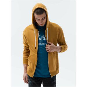 Hořčicová pánská mikina na zip s kapucí Ombre Clothing B977 basic basic