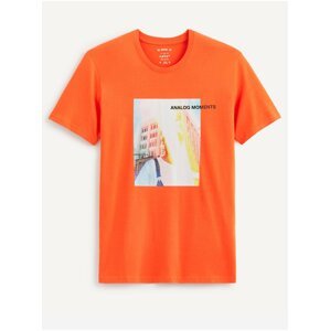 Oranžové pánské tričko s potiskem Celio Resurf
