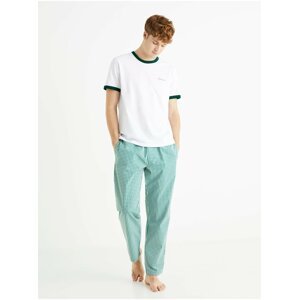 Bílo-zelené pánské kostkované pyžamo Celio Bivouac