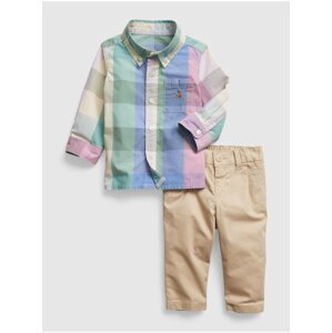 Hnědo-barevný klučičí kostkovaný set košile a kalhoty GAP
