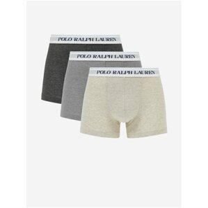 Sada tří pánských boxerek v krémové a šedé barvě POLO Ralph Lauren