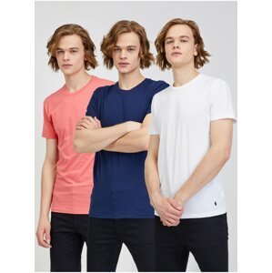 Sada tří pánských basic triček v růžové, bílé a modré barvě POLO Ralph Lauren
