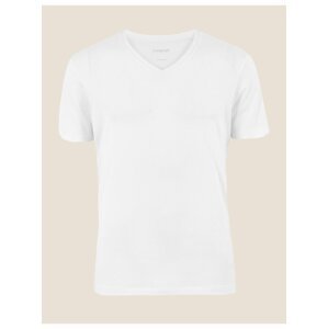 Bílé pánské tričko pod košili s výstřihem do V prémiová bavlna Marks & Spencer