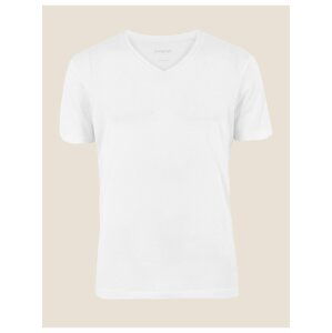 Bílé pánské tričko pod košili s výstřihem do V prémiová bavlna Marks & Spencer