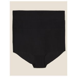 Šortkové kalhotky bez viditelných lemů s vysokým pasem, 3 ks v balení Marks & Spencer černá