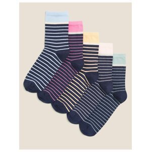 Bavlněné pruhované kotníkové ponožky, 5 párů v balení Marks & Spencer námořnická modrá