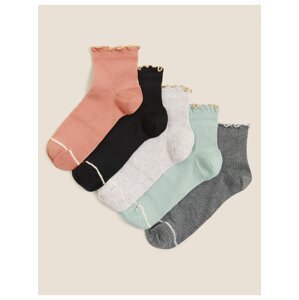 Bavlněné kotníkové ponožky s řasením, 5 párů v balení Marks & Spencer růžová