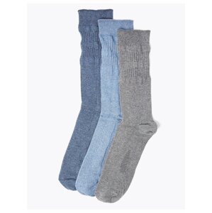 3 páry ponožek s jemným lemem Marks & Spencer modrá