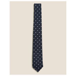 Kravata z čistého hedvábí s puntíky a texturou Marks & Spencer námořnická modrá
