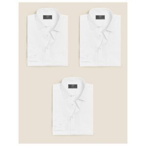 Sada tří bílých pánských košil mírně projmutého střihu s dlouhým rukávem Marks & Spencer