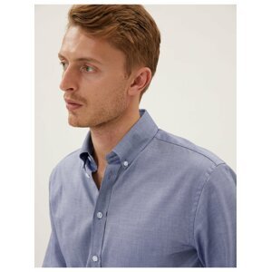 Luxusní košile mírně projmutého střihu z čisté bavlny Marks & Spencer námořnická modrá
