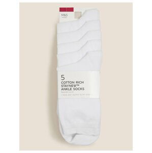 Kotníkové ponožky s vysokým podílem bavlny, sada 5 ks Marks & Spencer bílá