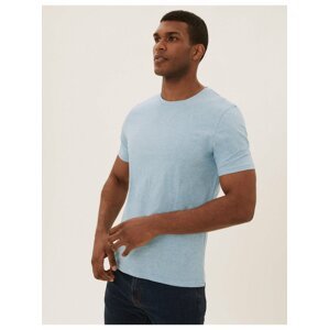 Tričko ke krku z čisté bavlny Marks & Spencer modrá