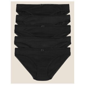 Bikini kalhotky z bavlny s lycrou®, 5 ks v balení Marks & Spencer černá