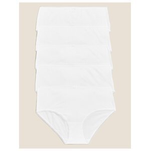 Midi kalhotky z bavlny s lycrou®, 5 ks v balení Marks & Spencer bílá