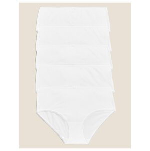 Midi kalhotky z bavlny s lycrou®, 5 ks v balení Marks & Spencer bílá