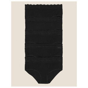 Krajkové midi kalhotky z bavlny s lycrou, 5 ks v balení Marks & Spencer černá