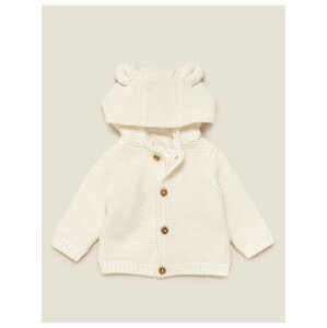 Silný pletený kardigan z čisté bavlny (0-3 roky) Marks & Spencer smetanová
