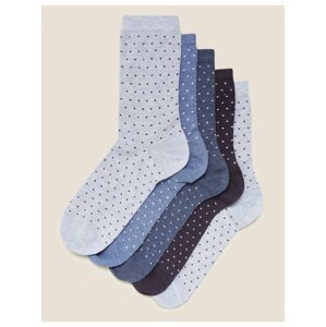 Sada pěti párů dámských puntíkovaných ponožek v modré barvě  Marks & Spencer