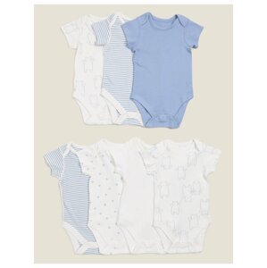 Body z čisté bavlny s potiskem, 7 ks (0–3 roky) Marks & Spencer modrá