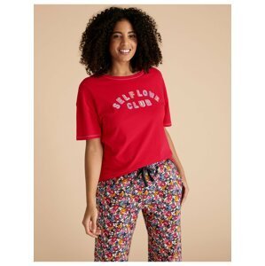 Pyžamový top z čisté bavlny s nápisem „Self Love“ Marks & Spencer červená