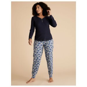 Bavlněné pyžamové kalhoty s manžetami, květinový motiv Marks & Spencer modrá