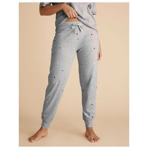 Bavlněné pyžamové kalhoty s manžetami a potiskem hvězd a srdcí Marks & Spencer šedá