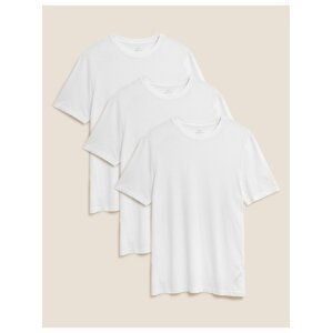 Balení 3 ks triček z čisté bavlny s kulatým výstřihem Marks & Spencer bílá