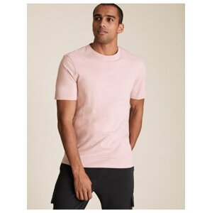 Tričko ke krku z čisté bavlny Marks & Spencer růžová
