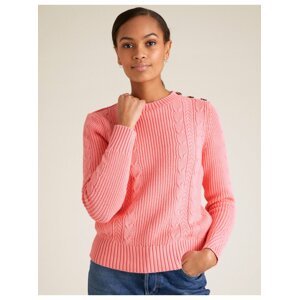 Bavlněný svetr ke krku s copánkovým vzorem Marks & Spencer růžová