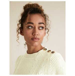 Bavlněný svetr ke krku s copánkovým vzorem Marks & Spencer smetanová