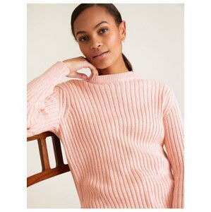 Žebrovaný svetr z čisté bavlny a s kulatým výstřihem Marks & Spencer růžová