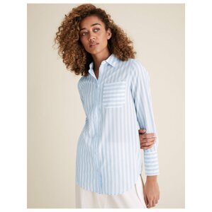 Pruhovaná prodloužená košile z čisté bavlny Marks & Spencer modrá