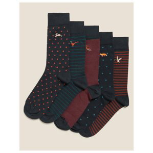 Sada pěti párů pánských vzorovaných ponožek v tmavě modré a vínové barvě  Marks & Spencer