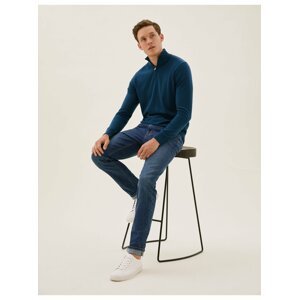 Džíny úzkého střihu, z organické bavlny na velkou a vysokou postavu Marks & Spencer modrá