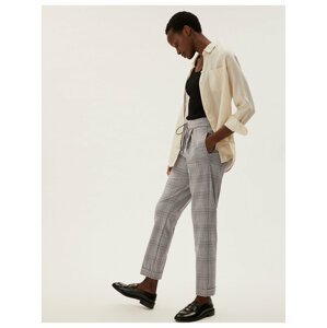 Mírně zúžené kostkované kalhoty ke kotníkům  Marks & Spencer šedá