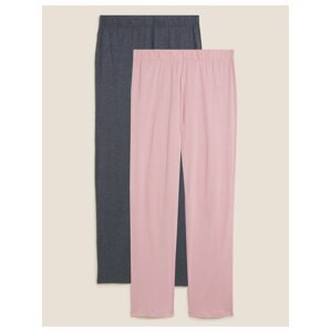 Sada 2 ks pyžamových kalhot z bavlny a modalu Marks & Spencer růžová