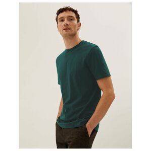 Tričko ke krku, úzký střih, z čisté bavlny Marks & Spencer zelená